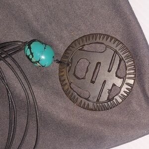 Black Cord Necklace with Light Weight Turquoise Bead and Stone Pendant.